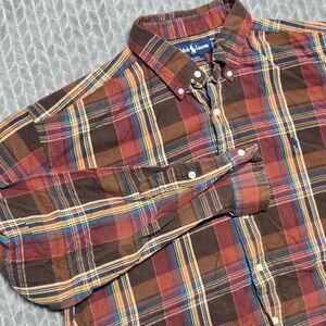 Vtg Polo Ralph Lauren Brown Button Down Long Sleeve Cotton Blake Shirt Mens XL